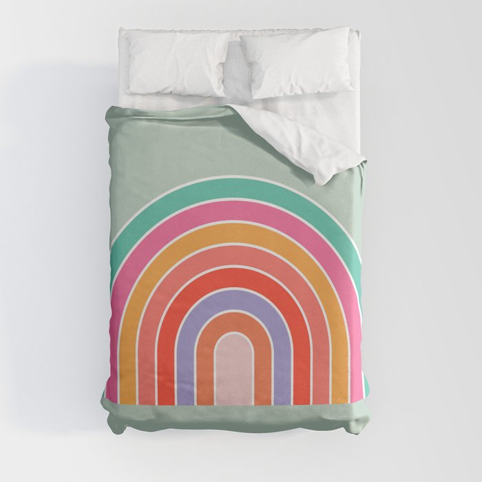 Retro Colorful Rainbow Mint Print Modern Rainbow Duvet Cover