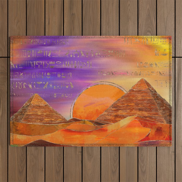 Egyptian pyramids abstract landscape Mixed Media Outdoor Rug