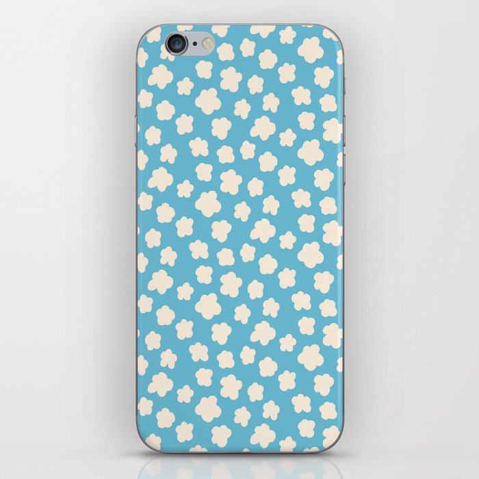 simple small silhouette flowers cream on blue  iPhone Skin