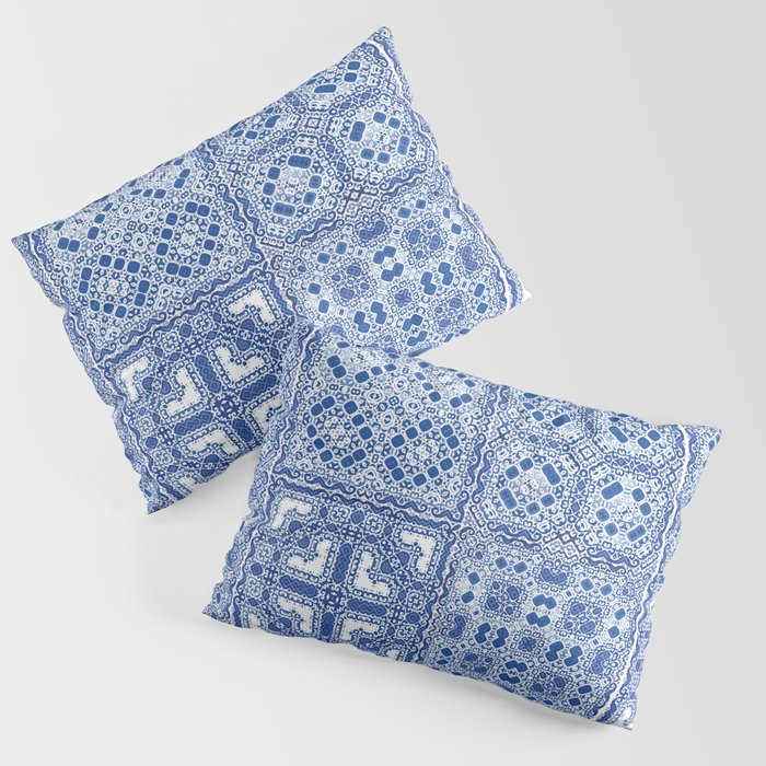 Traditional ornate portuguese azulejos. Fashionable design. Kit of vintage seamless patterns. Blue abstract background Pillow Sham