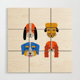 Funny colorful dog face cartoon print Wood Wall Art