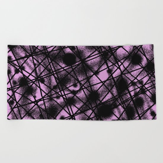 Web Of Lies - Black and pink conceptual, abstract, minimalistic artwork Beach Towel