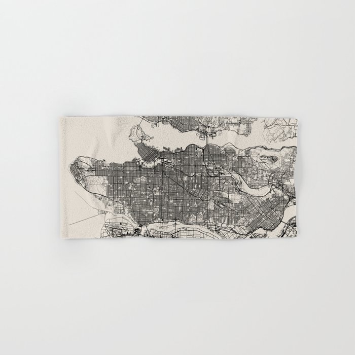 Vancouver, Canada - Black and White City Map - Aesthetic Hand & Bath Towel