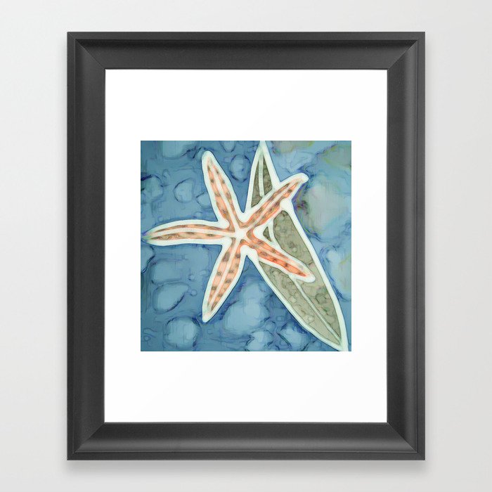 Starfish and Kelp Design Ilustration Framed Art Print