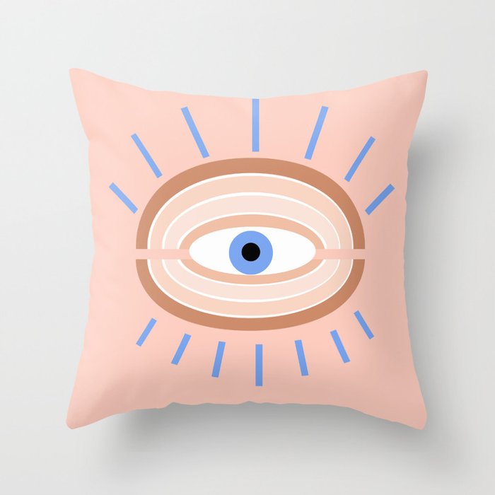 Retro evil eye - pink & blue Throw Pillow