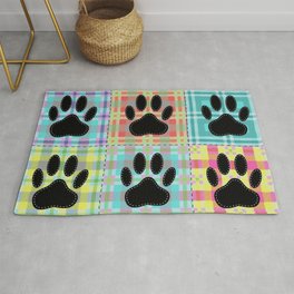 Colorful Quilt Dog Paw Print Drawing Rug