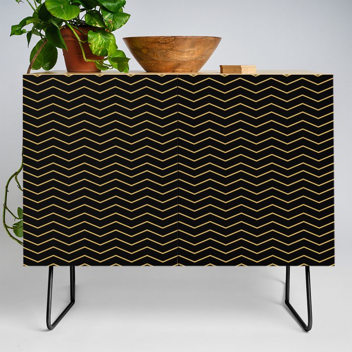 Abstract black and gold Chevron Credenza
