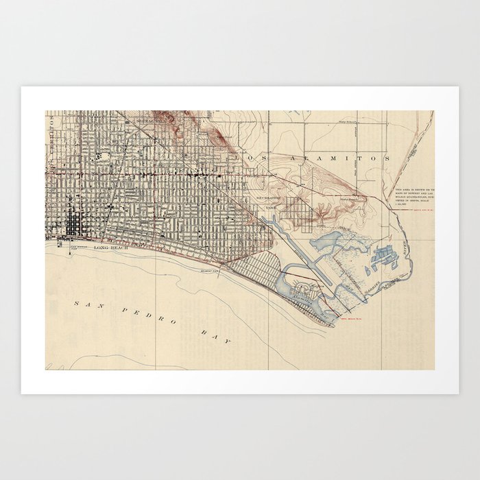 Vintage Map of Long Beach California (1923) Art Print