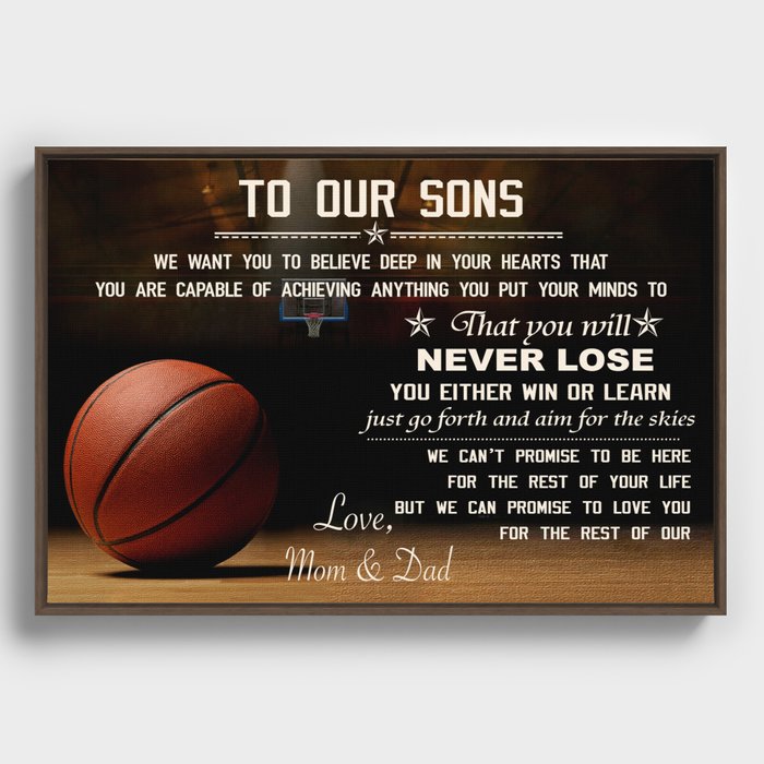 Baketball Family - to our sons - love mom & dad Framed Canvas