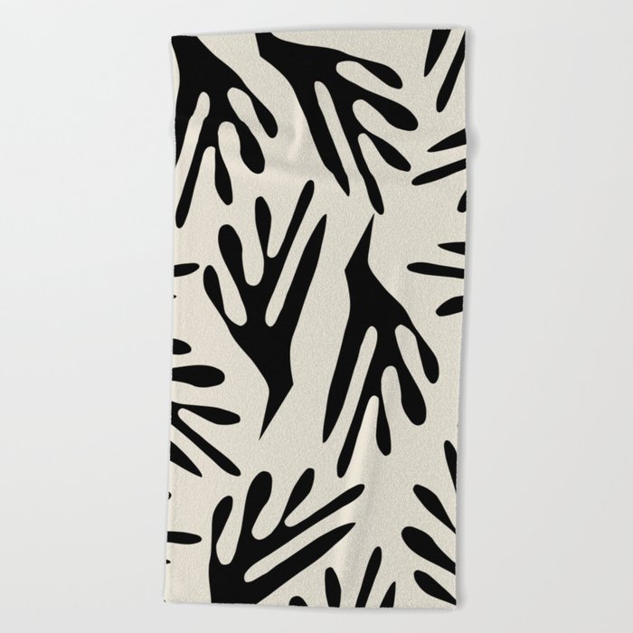 Ailanthus Cutouts Abstract Pattern Black and Cream Beach Towel