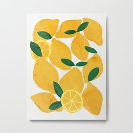 lemon mediterranean still life Metal Print | Painting, Food, Botanical, Drawing, Citrus, Floral, Leaf, Fruits, Fresh, Digital 