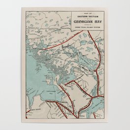 Vintage Map of Georgian Bay and Muskoka Lakes Poster