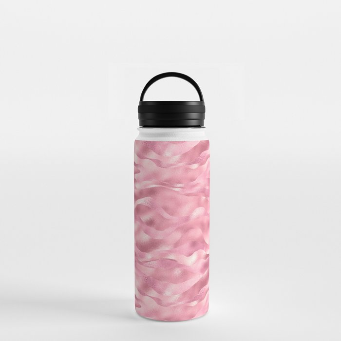 Glam Pink Metallic Waves Texture Water Bottle