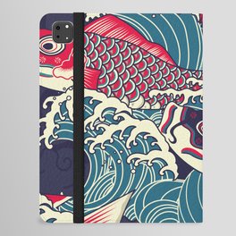 Colorful japanese Koi/carp fish in the wave seamless pattern iPad Folio Case