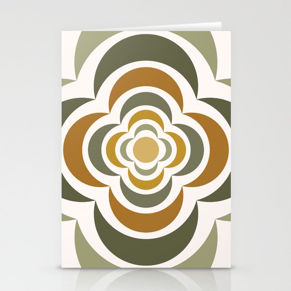 Floral Abstract Shapes 15 in Retro Green Sage Stationery Cards