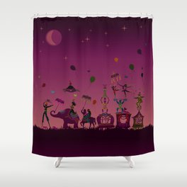 colorful circus carnival traveling in one row at night Shower Curtain