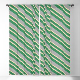 [ Thumbnail: Tan, Sea Green, and Dark Gray Colored Stripes/Lines Pattern Blackout Curtain ]