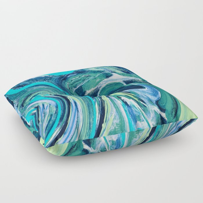 For Jayden: I colorful abstract painting in greens, purple, and blue by Alyssa Hamilton Art Floor Pillow