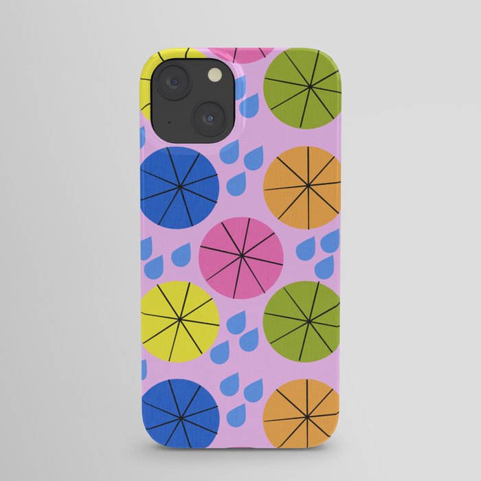 Mid-Century Modern Spring Rainy Day Umbrellas Pink iPhone Case