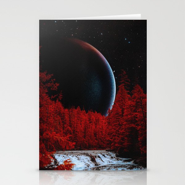 The Red Forest - Space Collage, Retro Futurism, Sci-Fi Stationery Cards