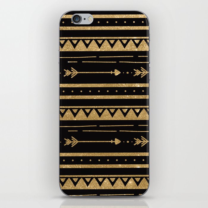 Geometrical  black gold glitter bohemian arrows zigzag pattern iPhone Skin