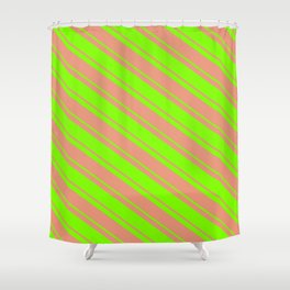 [ Thumbnail: Dark Salmon & Chartreuse Colored Lined Pattern Shower Curtain ]