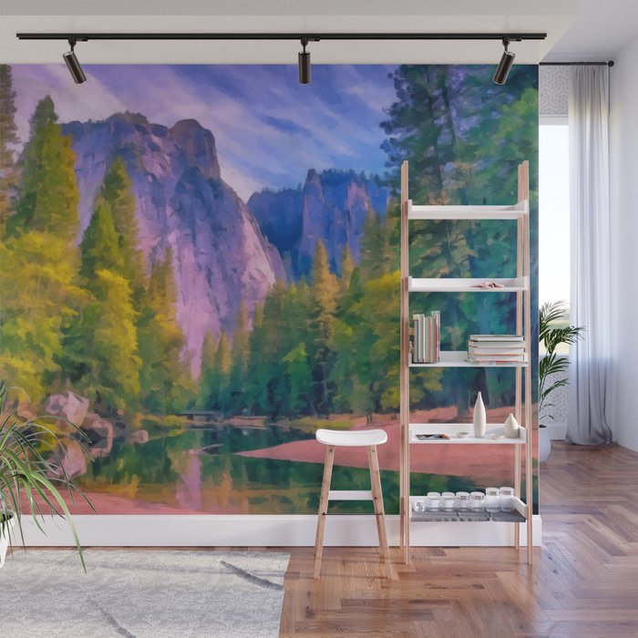 Mountain Landscape With Forest And River Wall Mural By Catyarte Society6