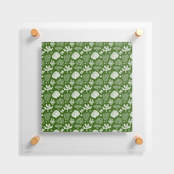 Green And White Coral Silhouette Pattern Floating Acrylic Print