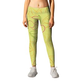 Outline cherries and lemon on yellow background Leggings
