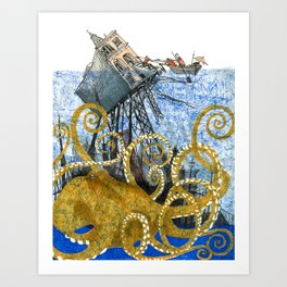 Octopus Upon Underwater City I Art Print