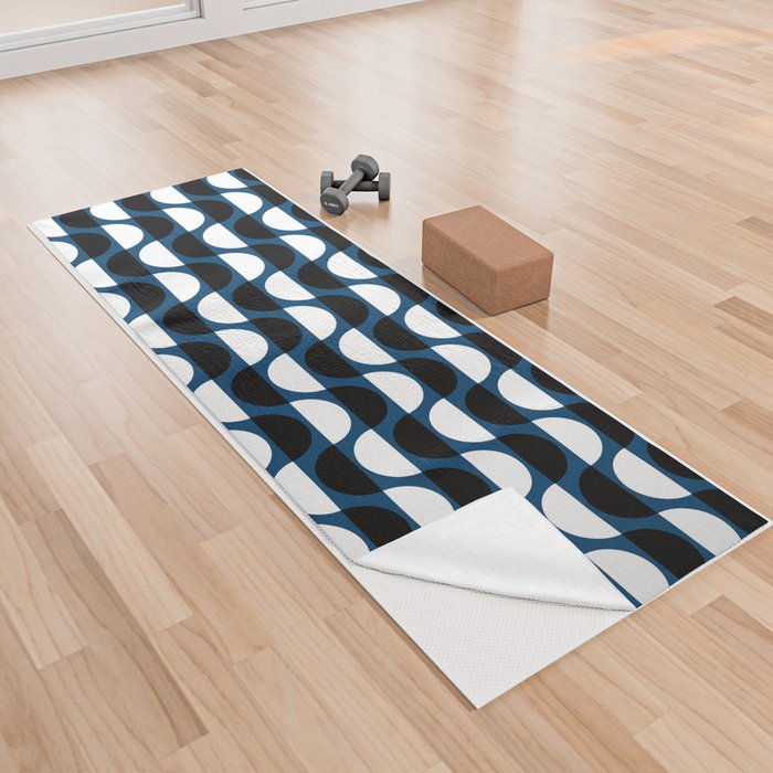 Abstraction_NEW_GEOMETRIC_BLUE_BLACK_WHITE_PATTERN_POP_ART_0311A  Yoga Towel