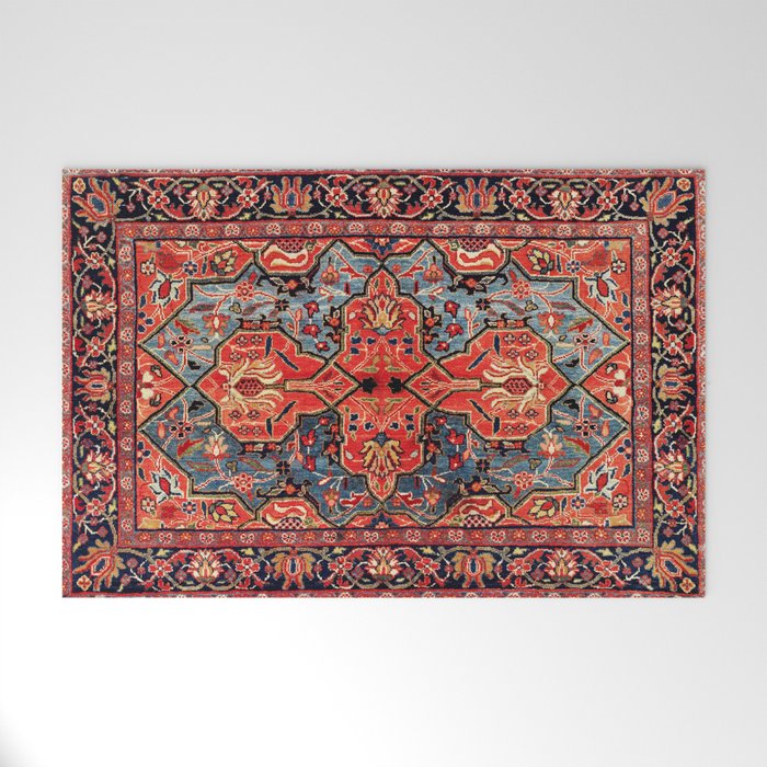 Kashan Poshti Central Persian Rug Print Welcome Mat