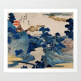 Cottages On Cliffs Traditional Japanese Landscape Art Print