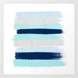 Stripes minimal painted stripe pattern blue indigo grey nautical nursery decor Art Print