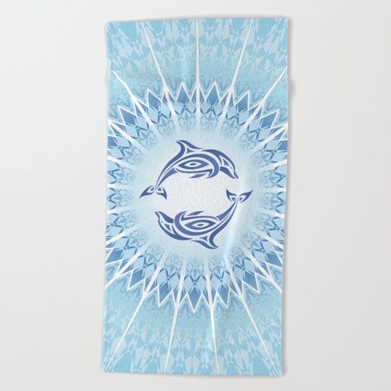 Dolphins Mandala Blue Beach Towel
