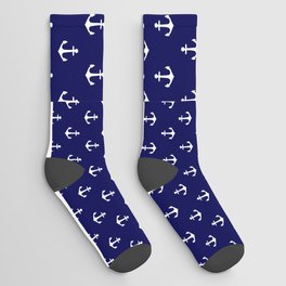 Maritime Nautical Blue and White Anchor Pattern Socks