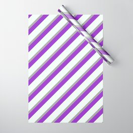[ Thumbnail: Dark Gray, Dark Orchid, and Mint Cream Colored Lined/Striped Pattern Wrapping Paper ]