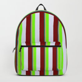 [ Thumbnail: Vibrant Teal, Tan, Chartreuse, Lavender & Maroon Colored Striped/Lined Pattern Backpack ]