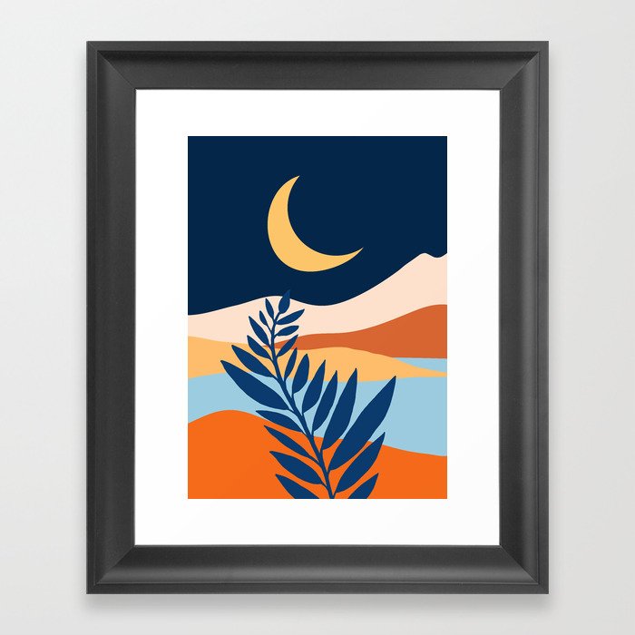 Moon and Night Bloomer Mountain Landscape Framed Art Print