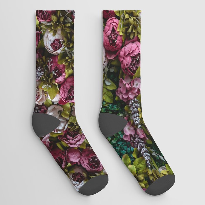 White and pink peonies Socks