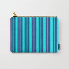 [ Thumbnail: Aqua & Dark Slate Blue Colored Striped Pattern Carry-All Pouch ]