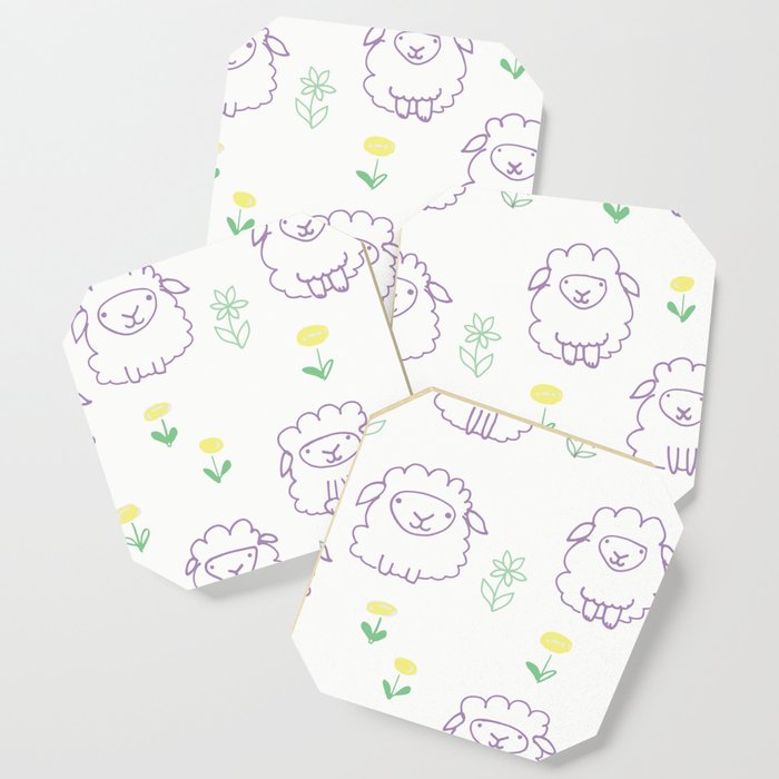 Little Lambs in Purple in a Meadow Coaster