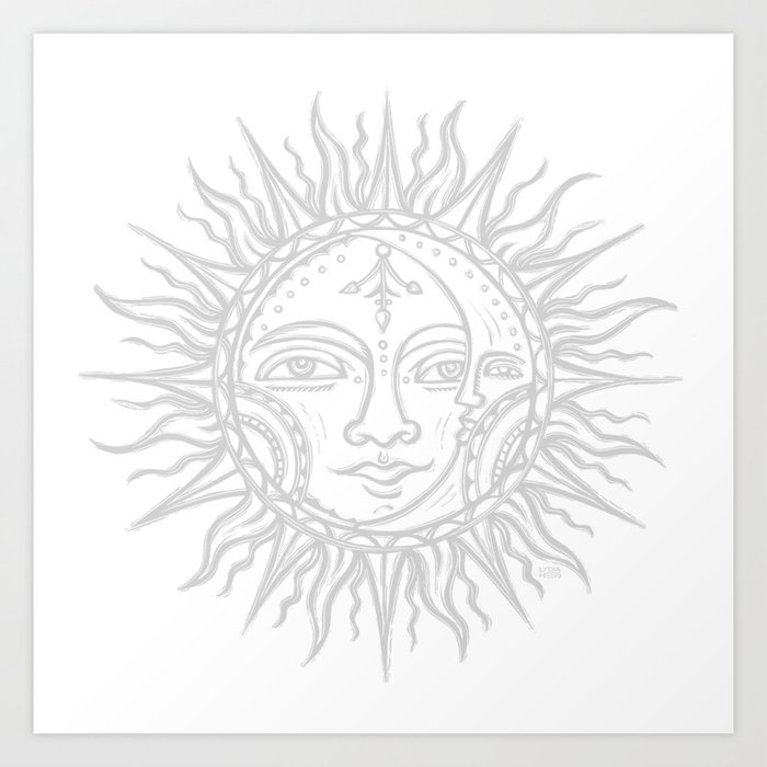 Sun Moon Face Silver Grey Art Print By Lydiahess Society6