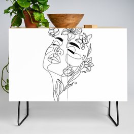 Minimal Woman Face line art. Head of Flowers Art Print Flower Woman Line Art Credenza