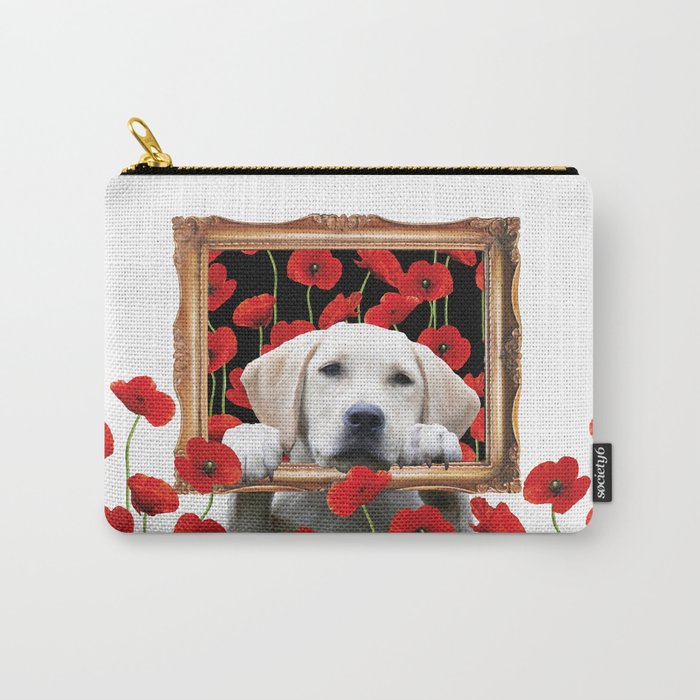 Golden Retriever in frame around of poppies Carry-All Pouch