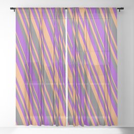 [ Thumbnail: Dim Gray, Dark Orchid & Brown Colored Lines/Stripes Pattern Sheer Curtain ]