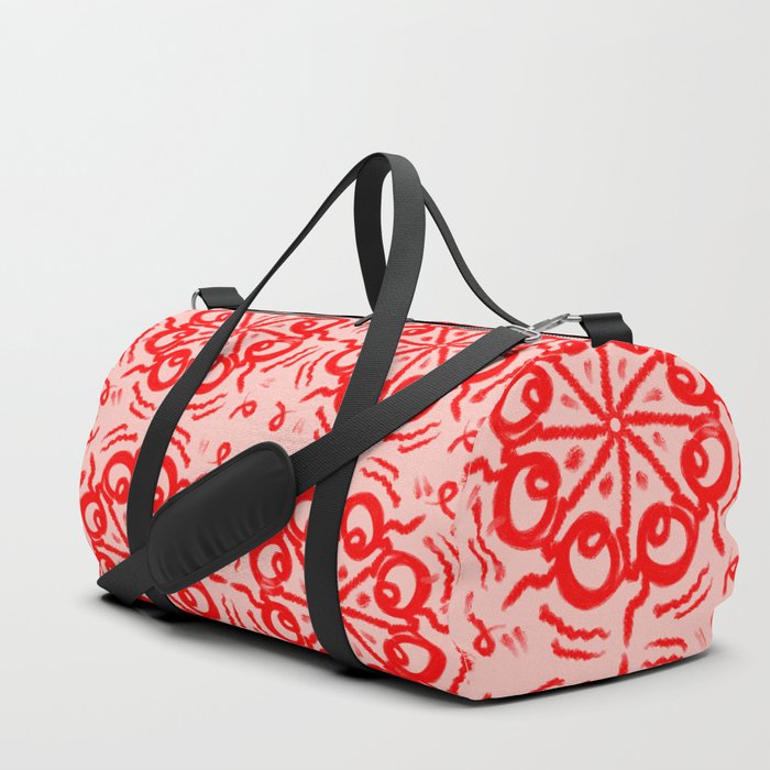 Retro Red Flower Quilt Mid-Century Modern Pattern Duffle Bag
