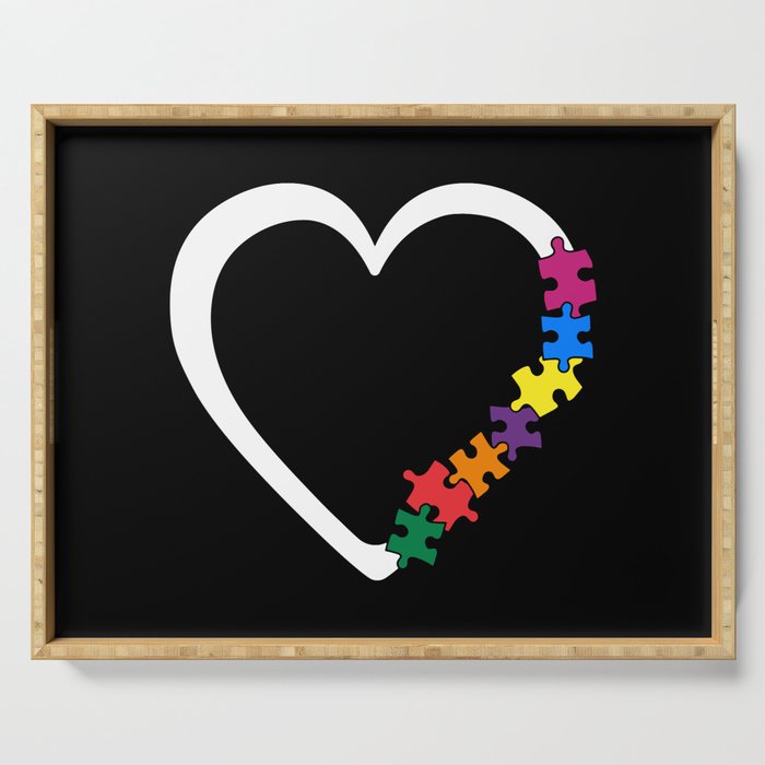 Autism Awareness Heart Colorful Puzzle Pieces Serving Tray