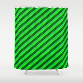 [ Thumbnail: Sea Green, Lime & Dark Green Colored Stripes/Lines Pattern Shower Curtain ]