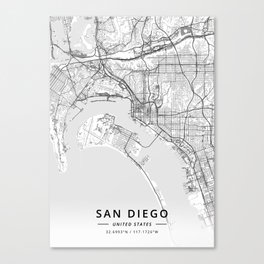 San Diego, United States - Light Map Canvas Print